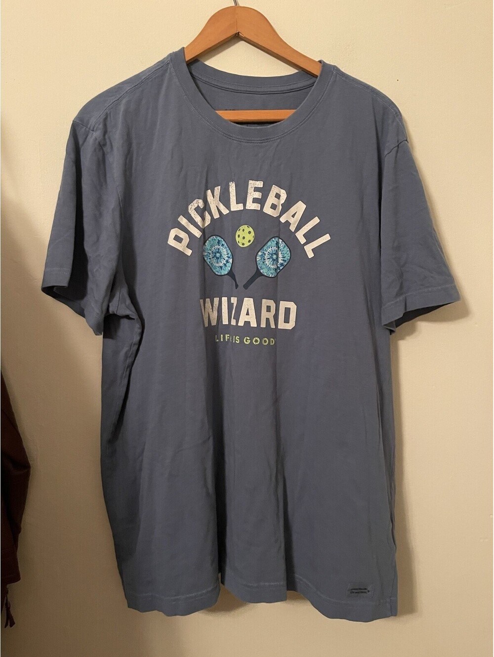LIFE IS GOOD Crusher Blue T Shirt Large L PICKLEBALL WIZARD Short Sleeve